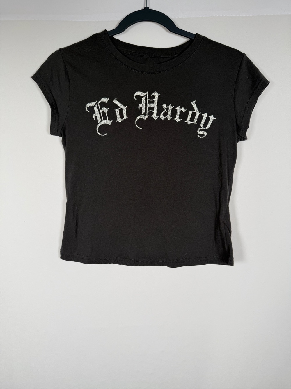 Ed Hardy Black Crop Top with White‎ Script Logo